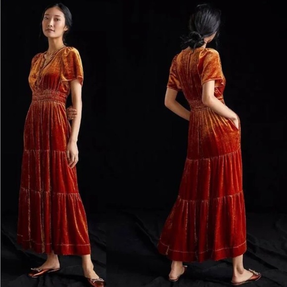Anthropologie *The Somerset Maxi Dress: Velvet Edition*-Honey - Picture 1 of 8